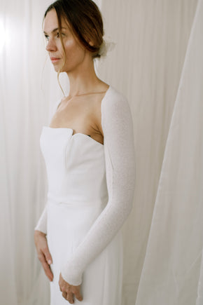 Sustainable Cashmere Wedding Shrug. Side View