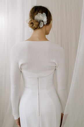 Sustainable Cashmere Wedding Shrug. Back View