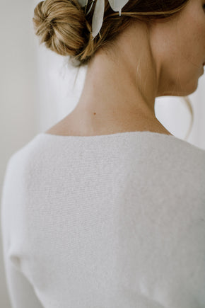 Sustainable Cashmere Wedding Shrug. Detail View