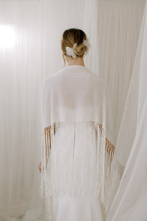 Fringe Cashmere Wedding Shawl Wrap - back view