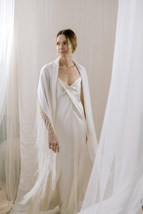 Fringe Cashmere Wedding Shawl Wrap -front view