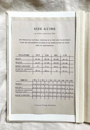 Shrug Size Chart