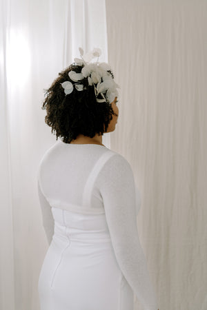 Sustainable Cashmere Wedding Shrug. Side View