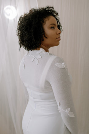 Ether Andrews Crystal Rose Wedding Shrug, side view. 