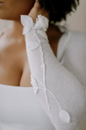 Ether Andrews Crystal Rose Wedding Shrug, hand crochet sleeve detail