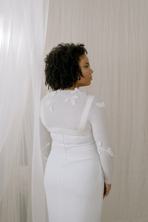 Ether Andrews Crystal Rose Wedding Shrug, back view. 